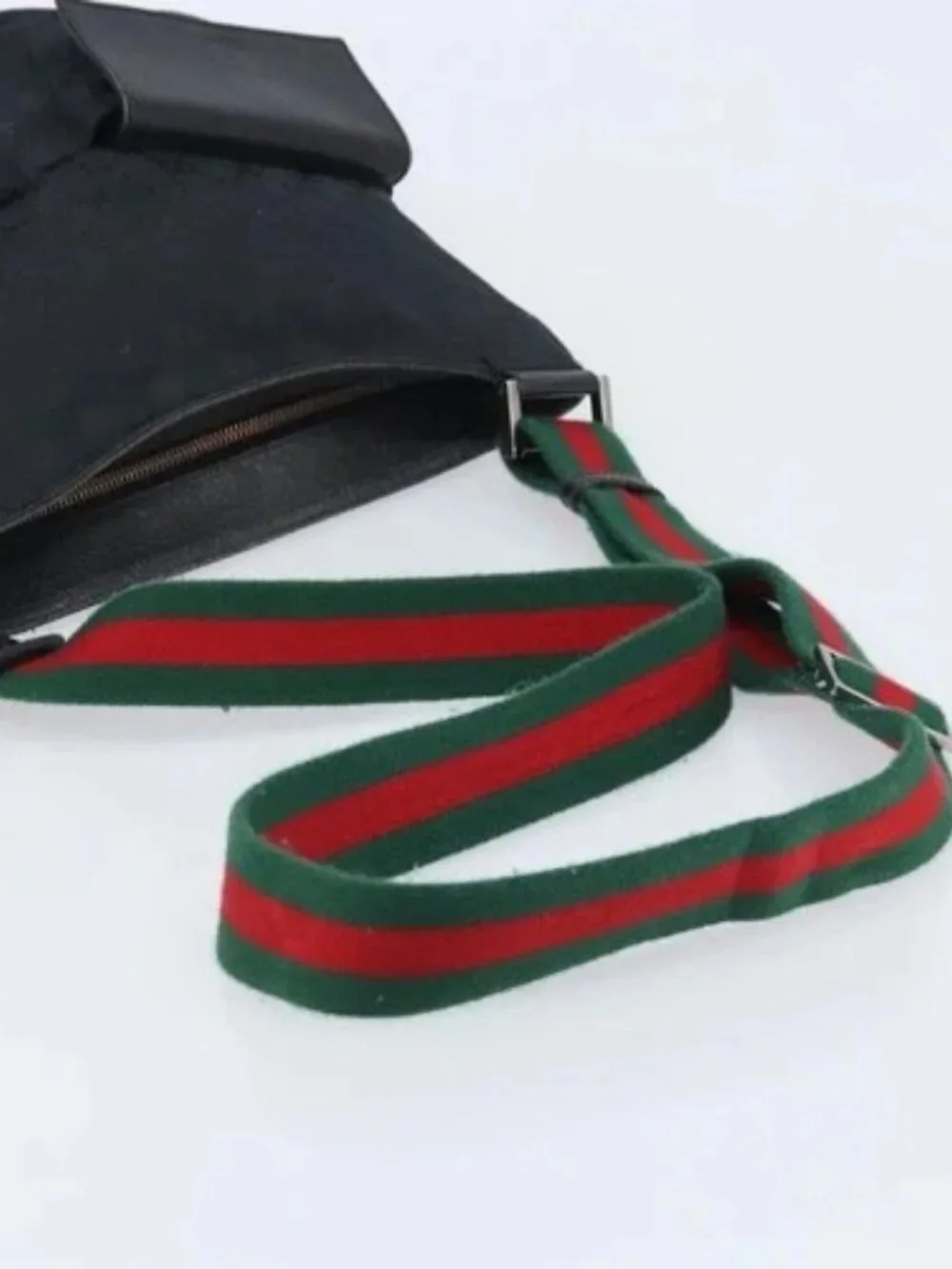 GUCCI GG Canvas Web Sherry Line Shoulder Bag Black Red Green 169937 Auth YKZ350